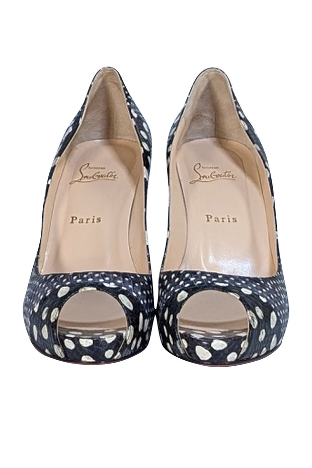 Christian Louboutin - Black & Cream Print Peep Toe Pumps Sz 10
