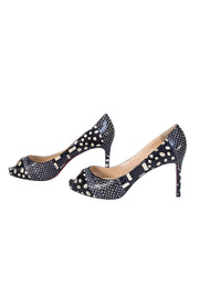 Christian Louboutin - Black & Cream Print Peep Toe Pumps Sz 10