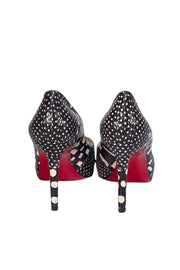 Christian Louboutin - Black & Cream Print Peep Toe Pumps Sz 10