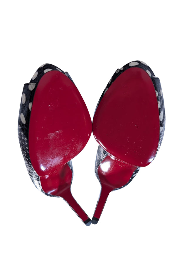 Christian Louboutin - Black & Cream Print Peep Toe Pumps Sz 10