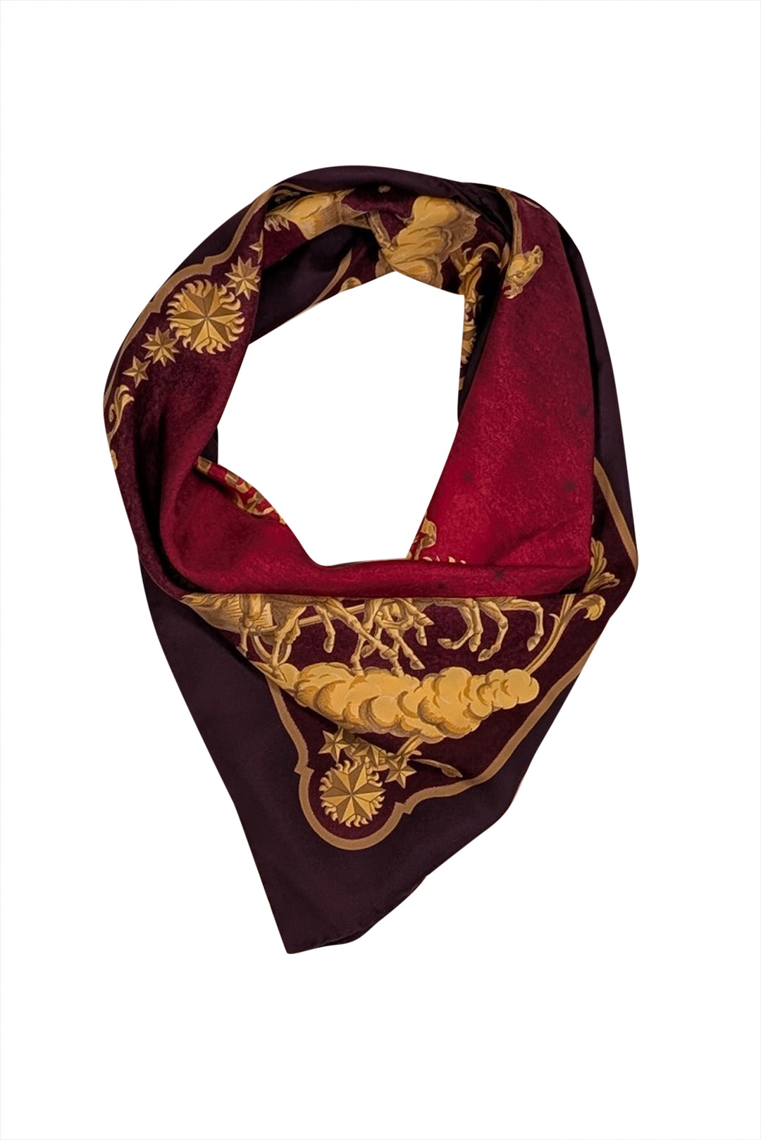 Hermes - Purple, Red, & Gold Horse Print Silk Scarf