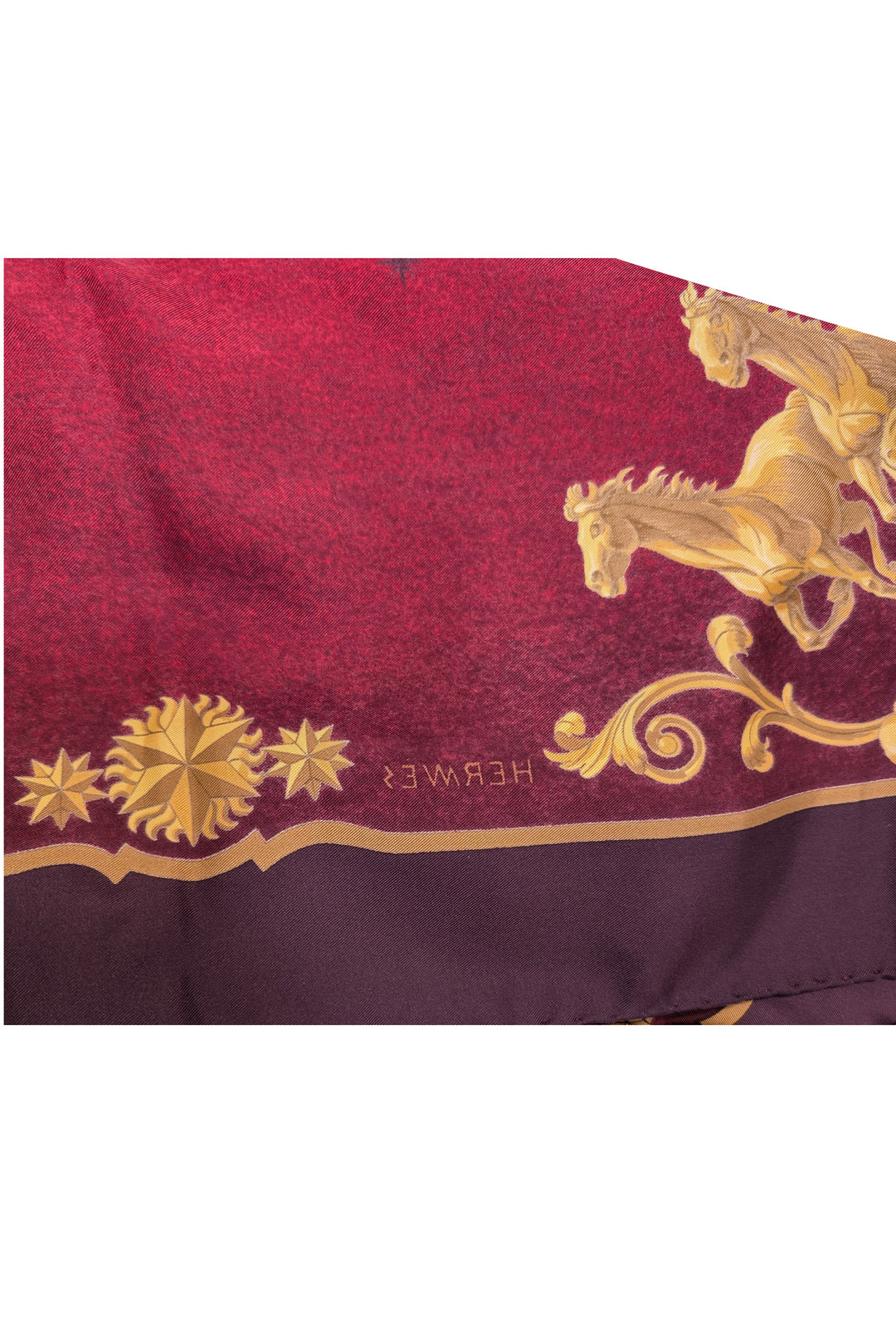 Hermes - Purple, Red, & Gold Horse Print Silk Scarf HERMÈS CHEVAL TURC Carré De Soie 1989 Christiane Vauzelles  main image 4