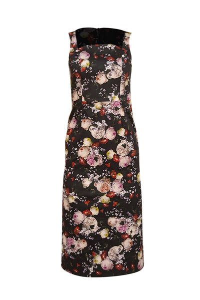 Erdem - Black Peony Print Cotton Pencil Dress Sz 2 - Current Boutique