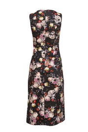 Erdem - Black Peony Print Cotton Pencil Dress Sz 2 - Current Boutique