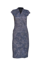 Max Mara - Blue Croc W/ Floral Embroidery Pencil Dress Sz 2 - Current Boutique