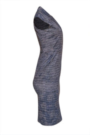 Max Mara - Blue Croc W/ Floral Embroidery Pencil Dress Sz 2 - Current Boutique