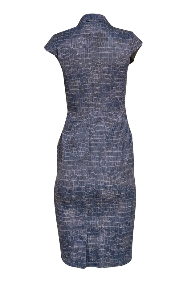 Max Mara - Blue Croc W/ Floral Embroidery Pencil Dress Sz 2 - Current Boutique