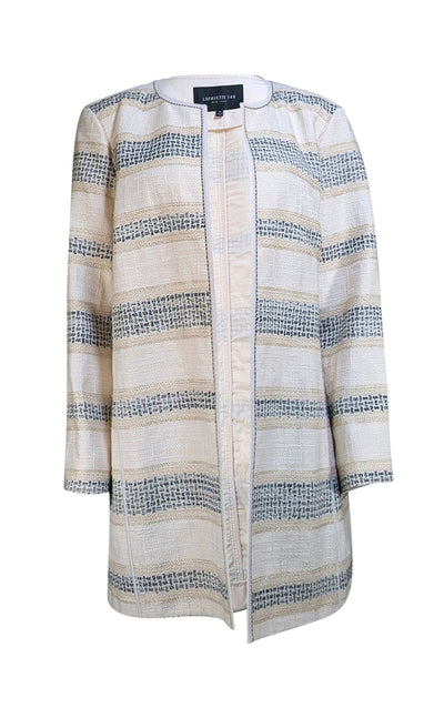 Lafayette 148 - Ivory, Black, & Gold Knit Midi Coat Sz 16 - Current Boutique