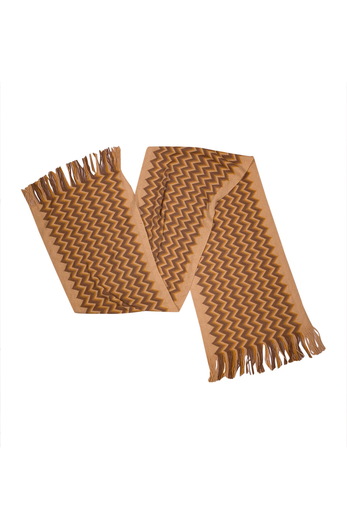 Missoni - Yellow & Brown Chevron Print Knit Fringe Hem Scarf - Current Boutique