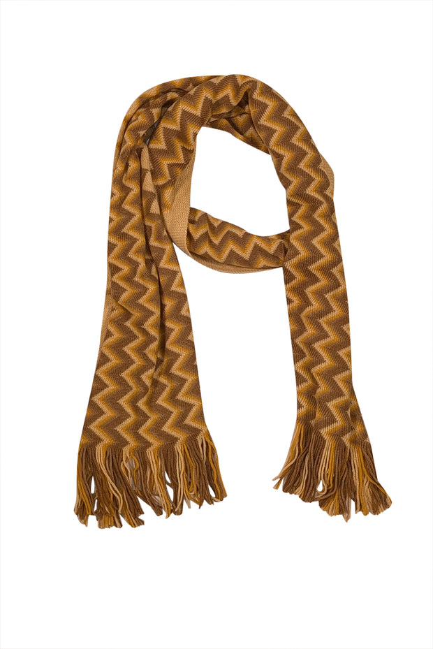 Missoni - Yellow & Brown Chevron Print Knit Fringe Hem Scarf - Current Boutique
