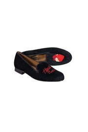 Verameat - Black Velvet Embroidered Heart Breaker Smoking Shoe Flats sz 9 - Current Boutique