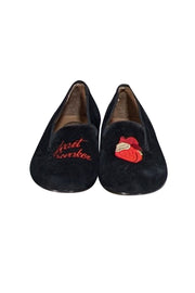 Verameat - Black Velvet Embroidered Heart Breaker Smoking Shoe Flats sz 9 - Current Boutique