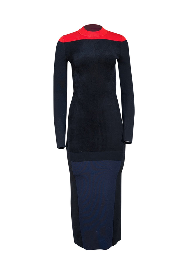Diane von Furstenberg - Black, Red, & Navy Color Block Knit Midi Dress Sz P - Current Boutique