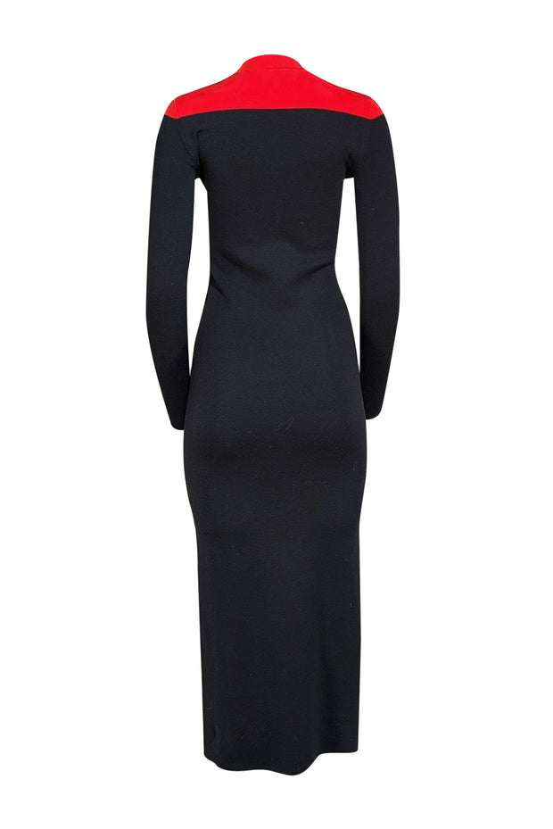 Diane von Furstenberg - Black, Red, & Navy Color Block Knit Midi Dress Sz P - Current Boutique