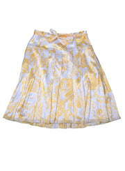 Oscar de la Renta - Yellow & White Floral Satin Skirt Sz 10 - Current Boutique