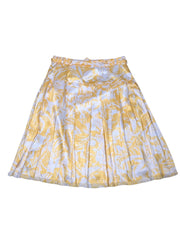 Oscar de la Renta - Yellow & White Floral Satin Skirt Sz 10 - Current Boutique