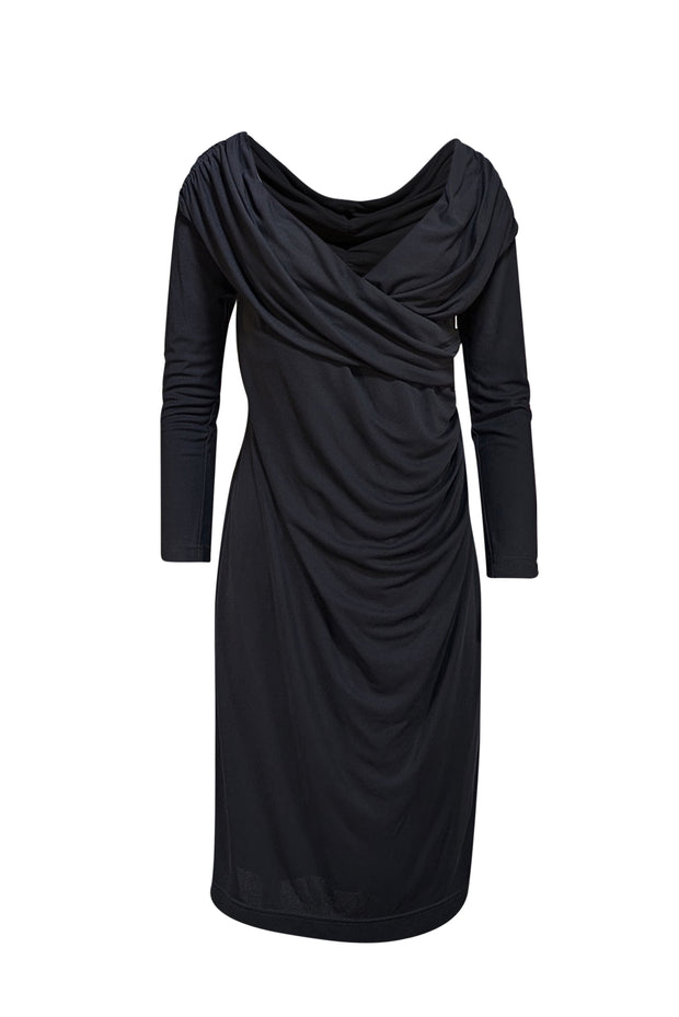 St. John Couture - Black Draped Neckline Dress Sz 8