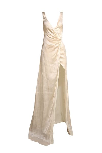 BCBG Max Azria - Ivory Satin Sleeveless Cowl Neck Formal Dress Sz 4 - Current Boutique