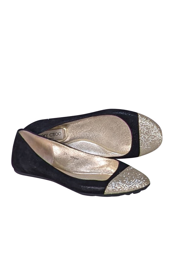 Jimmy Choo - Black Suede Gold Glitter Toe Flats Sz 9