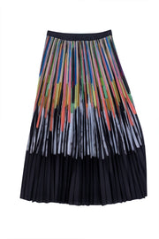 Munthe Black Multi Color Midi Pleated Skirt Sz 6 - Current Boutique
