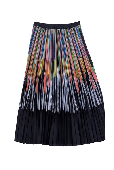 Munthe Black Multi Color Midi Pleated Skirt Sz 6 - Current Boutique