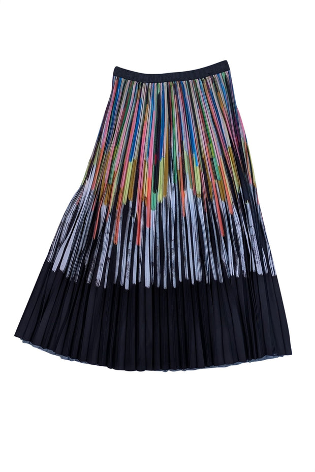 Munthe Black Multi Color Midi Pleated Skirt Sz 6 - Current Boutique