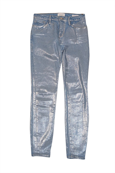 Frame - Blue & Silver Metallic Skinny Jeans Sz 2 - Current Boutique