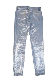 Frame - Blue & Silver Metallic Skinny Jeans Sz 2 - Current Boutique