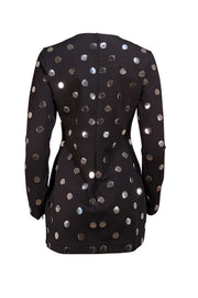 Area - Black Long Sleeve Mini Dress w/ Silver Metal Polka Dots Sz L - Current Boutique