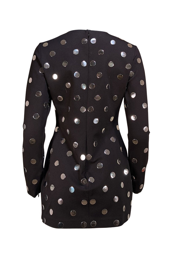 Area - Black Long Sleeve Mini Dress w/ Silver Metal Polka Dots Sz L - Current Boutique