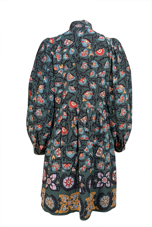 La DoubleJ - Green Print Quarter Button Long Sleeve Dress Sz XS - Current Boutique