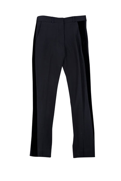 Victoria Beckham - Black Wool Blend W/ Velvet Tuxedo Stripe Pants Sz 6