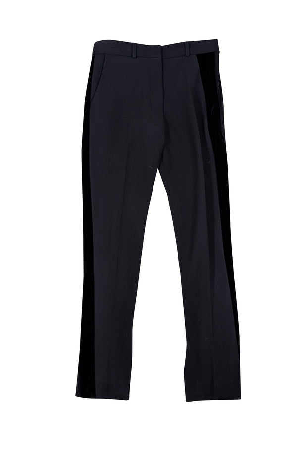 Victoria Beckham - Black Wool Blend W/ Velvet Tuxedo Stripe Pants Sz 6