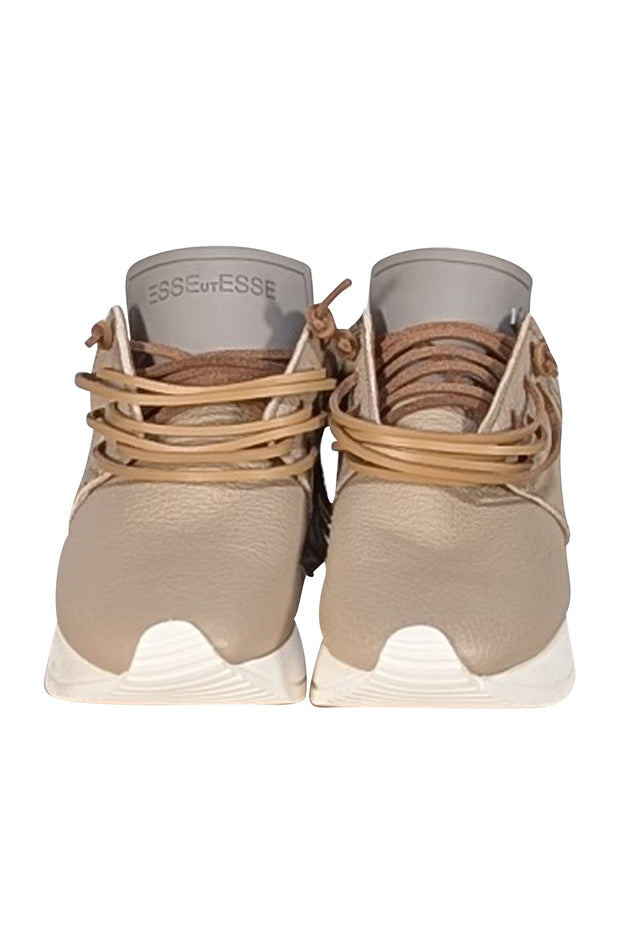 Esse Ut Esse - Beige Leather Fringe Trim Sneakers Sz 5 - Current Boutique