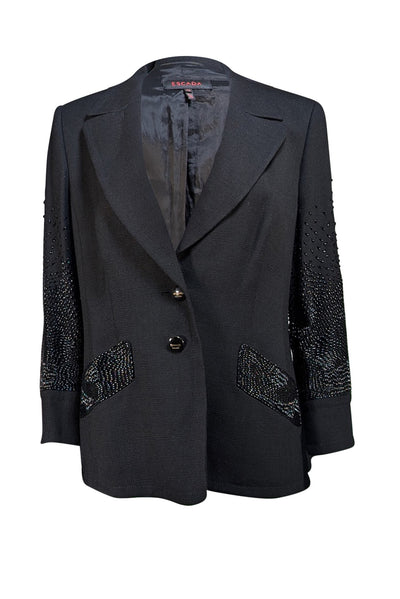 Escada - Black Beaded Trim Blazer Sz 12 - Current Boutique