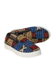 Res Ipsa - Black, Red, Blue, & Beige Print Woven Slip On Sneakers Sz 8