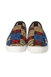 Res Ipsa - Black, Red, Blue, & Beige Print Woven Slip On Sneakers Sz 8