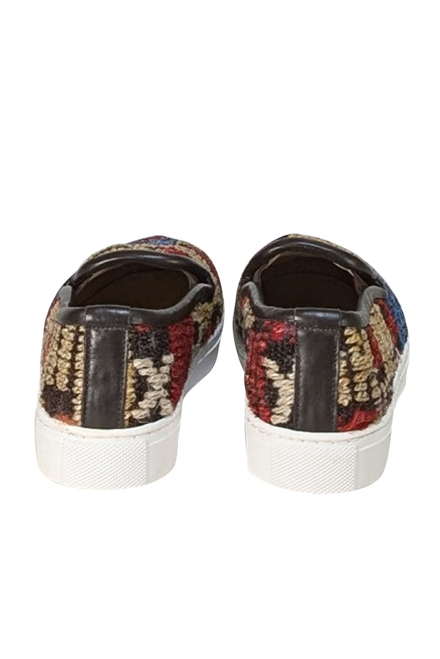 Res Ipsa - Black, Red, Blue, & Beige Print Woven Slip On Sneakers Sz 8