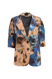 Smythe - Beige w/ Blue & Brown Watercolor Floral Print Blazer Sz 8
