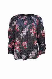 Rebecca Taylor - Black & Multi Color Floral Semi Sheer Blouse Sz 4 - Current Boutique