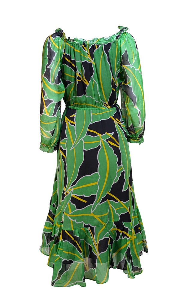 diane von furstenberg green silk dress Diane Von Furstenberg Green Print Silk Mini Dress / Sz XS