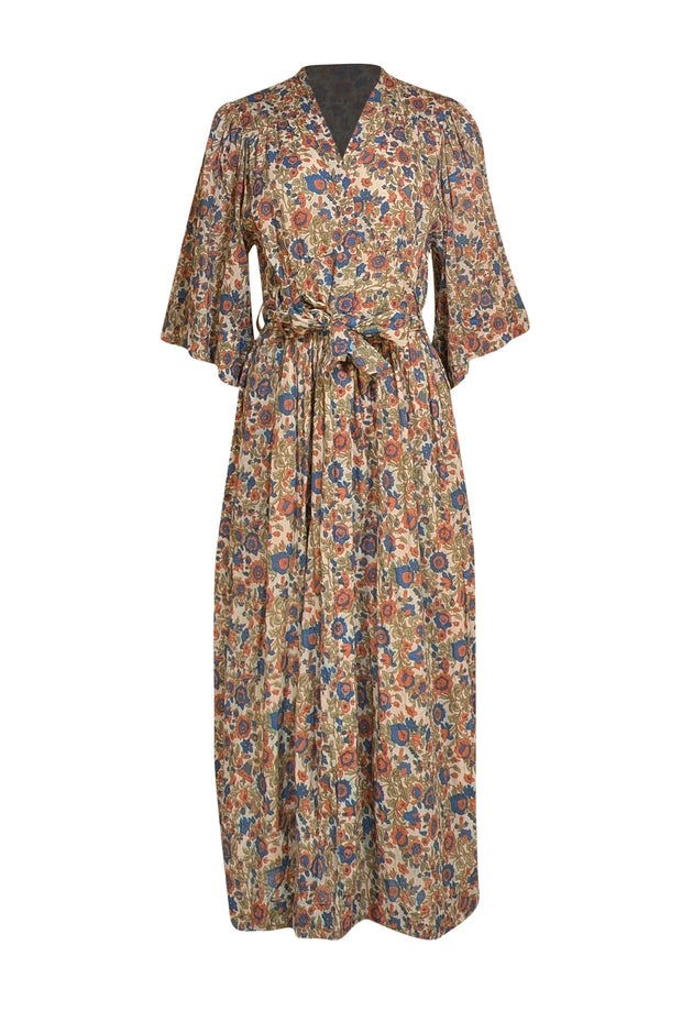 Mirth - Ivory Multi Floral Button Down Maxi Dress Sz M - Current Boutique