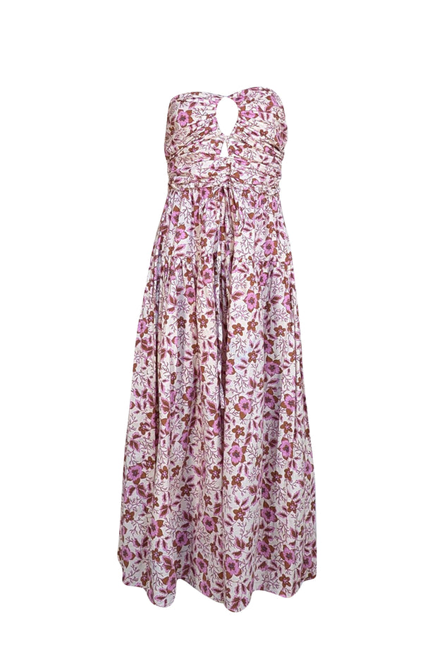 Jason Wu - Ivory w/ Pink & Brown Floral Print Strapless Dress Sz S - Current Boutique