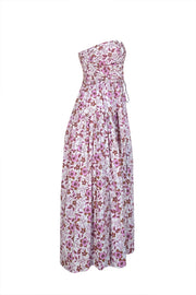 Jason Wu - Ivory w/ Pink & Brown Floral Print Strapless Dress Sz S - Current Boutique