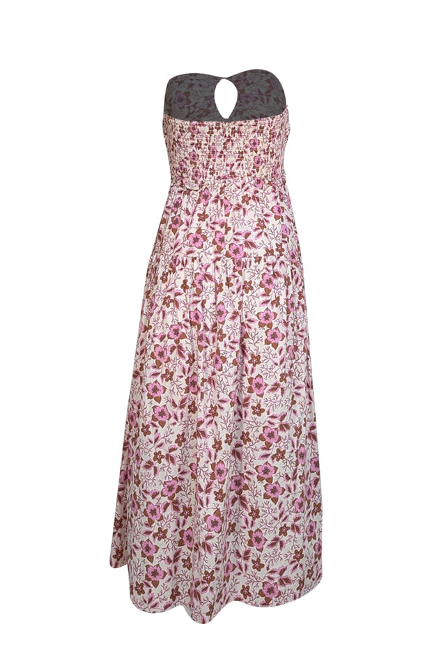 Jason Wu - Ivory w/ Pink & Brown Floral Print Strapless Dress Sz S - Current Boutique
