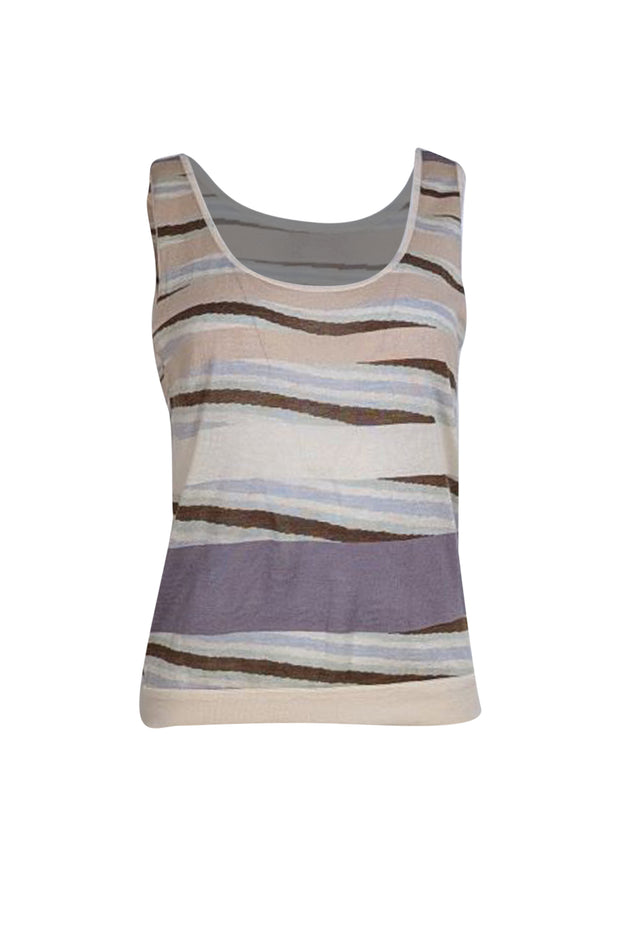 Missoni - Beige, Cream, Brown, Lavender, & Mint Stripe Print Knit Tank Sz 6 - Current Boutique