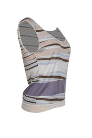 Missoni - Beige, Cream, Brown, Lavender, & Mint Stripe Print Knit Tank Sz 6 - Current Boutique