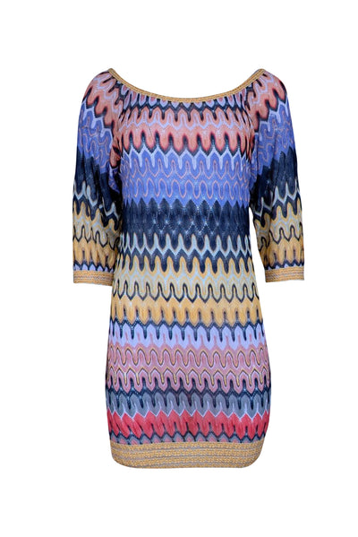 Missoni - Yellow, Purple, & Black Print Knit Semi-Sheer Dress Sz 2 - Current Boutique