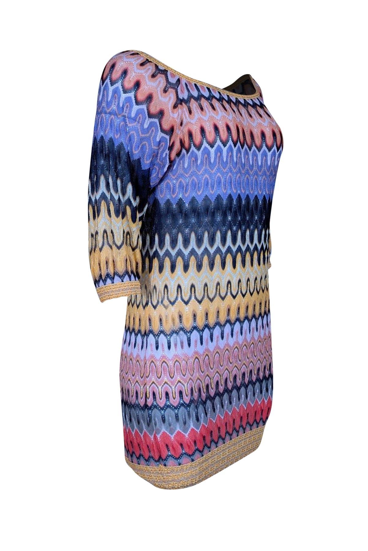 Missoni - Yellow, Purple, & Black Print Knit Semi-Sheer Dress Sz 2 - Current Boutique