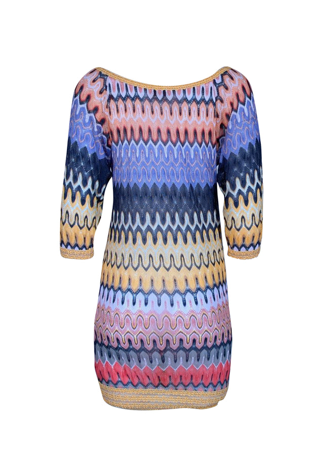Missoni - Yellow, Purple, & Black Print Knit Semi-Sheer Dress Sz 2 - Current Boutique